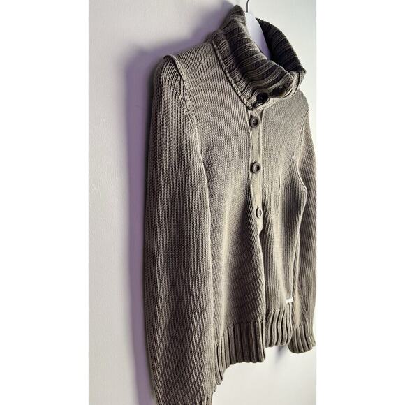 Marco Polo Womens Beige 100% Organic Cotton Small Button Up Mock Neck Sweater - Picture 3 of 9